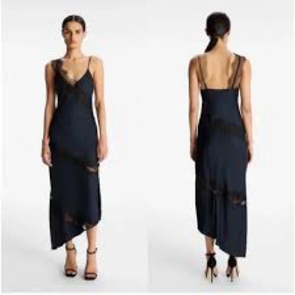 Harlow Dresses & Skirts - House of Harlow 1960 Dark blue Asymmetrical Sheath Dress Spaghetti Strap